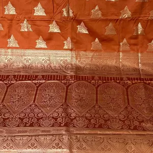 Rust Zari Buta Banarasi Silk Saree